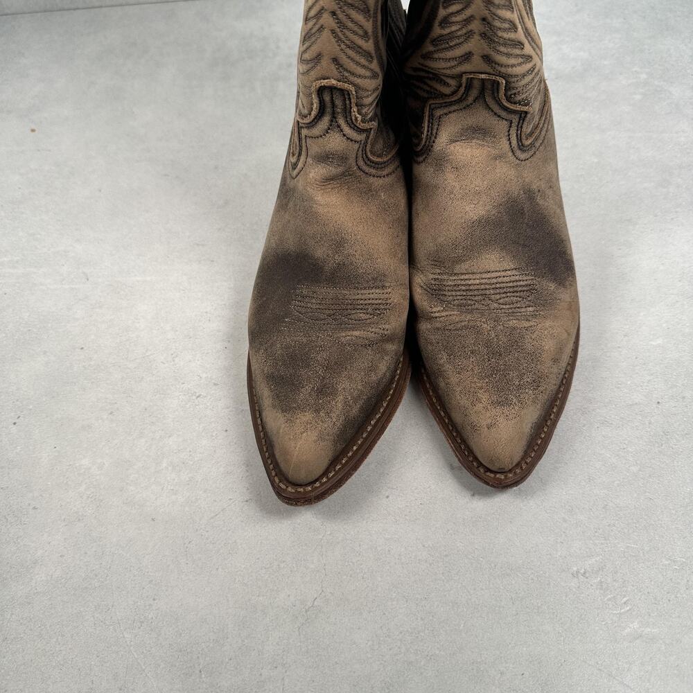 Abilene Boot Co. Distressed Tan Leather Western Ankle Boots - Picture 5 of 10